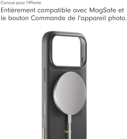 Coque avec béquille pour iPhone 17 Pro Max équipée MagSafe avec Commande de l'appareil Photo, Support intégré et dragonne, Fini Mat et Doublure en Tissu Microfibre - Gris Granite
