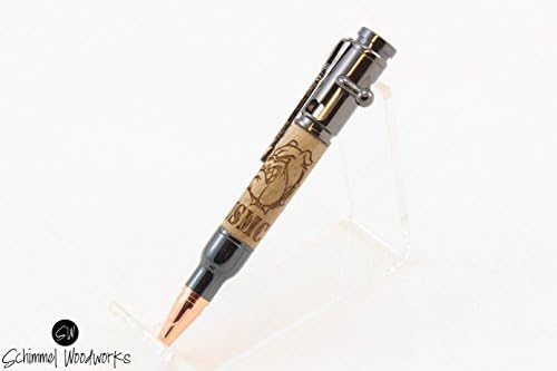 Handmade Schimmel Mini Pen, USMC bulldogs Walnut wood pen, mini bolt action bullet pen,gift for Marine. Show your support of the Marines! Comes in a Gift box!