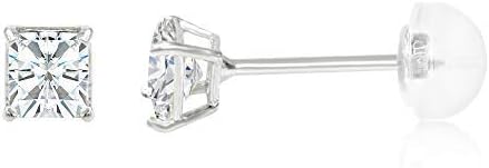 14K Gold Square Solitaire Princess Cut Cubic Zirconia CZ Stud Push Back Earrings in Yellow OR White (Various Sizes)