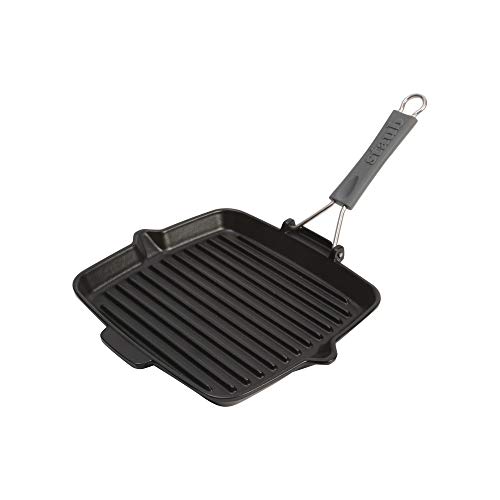 STAUB 40509-344-0 Cast Iron Pan with Silicone Handle, Suitable for Induction, Square 24 cm, Black