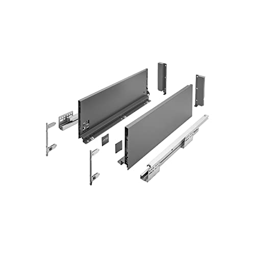 GTV Axis Pro Drawer Runners, Drawer Slides with Full Extension, Anthracite, Load Capacity up to 40 kg, Push to Open Systems, Free Access, Width: 550 mm, Height: 168 mm
