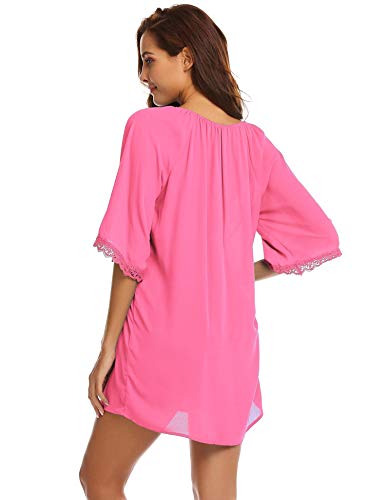 SUNAELIA Women Swimsuit Cover Ups Loose Beach Half Sleeve Tops Pink - Thumbnail 5