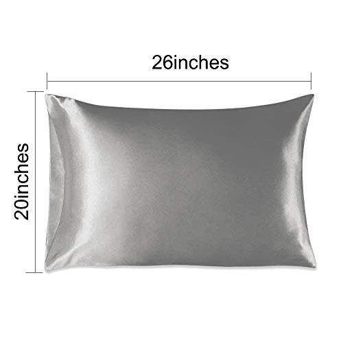 Muama 2 Pack Silk Satin Pillowcases for Hair and Skin, Cool, Soft and Breathable Envelope Closure Pillow Cases Cover【Standard（20x26 Deep Grey】