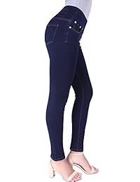 bodilove Stretchy Mid Rise Pull On Yoga Denim Skinny Jeans de damaes con banda elástica