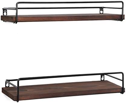 SODUKU Floating Shelves Wall Mounted, Wall Wood Storage Shelf for Kitchen Bathroom Bedroom Set of 2 Brown
