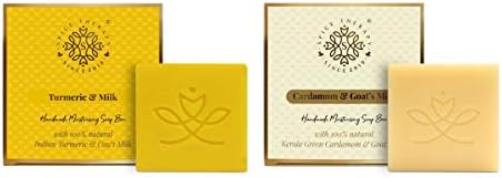 Spice Therapy Cardamom & Goat’s Milk Soap and Turmeric & Milk Soap - Handmade Moisturising Luxury Bar - 100 gm each - (Pack 2)