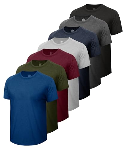 LalaHooK 7 Pack Workout Mens T Shirts - Gym Quick Dry Short Sleeve Moisture Wicking Tee Tops for Athletic Work Casual Running