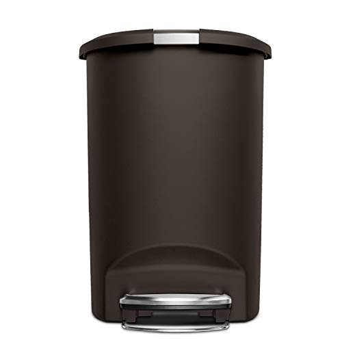 simplehuman 50 Liter / 13 Gallon Semi-Round Kitchen Step Trash Can, Mocha Plastic With Secure Slide Lock - Thumbnail 2