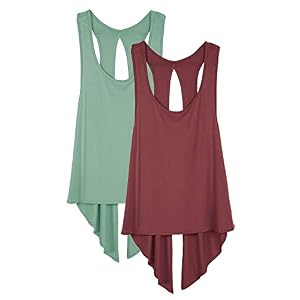 icyzone Tie Back Yoga Tops for Women, Lightweight Workout Athletic Tanks, Breathable Gym Shirts