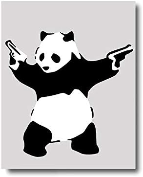 iFine Art ' Banksy Panda with Guns ' Wall Art Framed Oil Paintings Printed on Canvas for Home Decorations Home Decor Modern Artwork Hanging for Living Room Bedroom, Ready to Hang