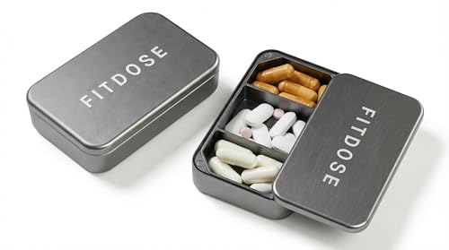 Fitdose Premium Solid Aluminum Small Pill Box - Zero Plastic Pill and Vitamin Organizer with 3 Compartments and Magnetic Closure for Travel