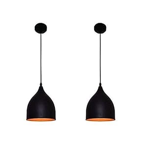 SL Light Single Head E27 Vintage Hanging Pendant Ceiling Lights (Black, No Bulb Included,Metal) – Set of 2