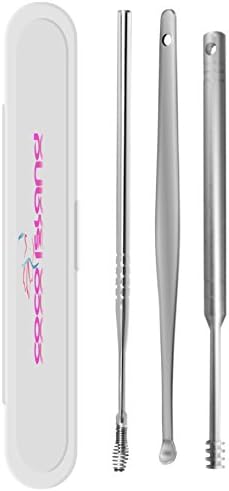 FINCO(TM) Steel 2 in 1 Ear Pick Earpick Curette Wax Removal Remover Cleaner Home Tool (3pcs earpick kit)
