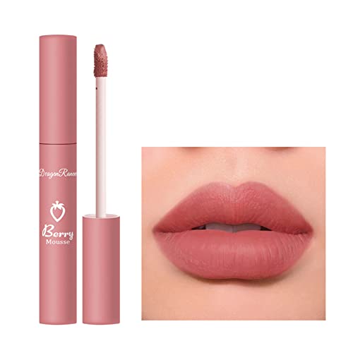 Lipstick Long Lasting Matte Lip Gloss Non-Stick Cup Waterproof Lip Glaze Liquid Moisturizing Cosmetics Lip Plumping Plumper Glossmakeup Gift For Girls Women (A)