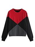 Romwe Women's Color Block Cut and Sew Round Neck Drop Shoulder Long Sleeve Sweatshirt