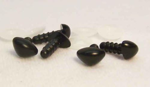 Sassy Bears 9mm Black D-type Animal Safety Nose for Bear, Doll, Puppet, Plush Animal and Craft - 10 pack