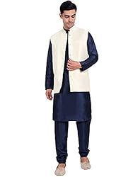 SKAVIJ Men's Indian Dupion Silk Kurta Pajama And
