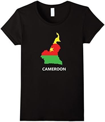 Womens Cameroon Flag Map T-Shirt Large Black
