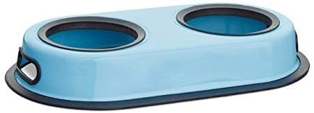 Relaxdays Stainless Steel Feeding Bowls, Dishes for Cats & Small Dogs, 2 Bowls w/ Stand, HxWxD: 5.5 x 33 x 18 cm, Blue - Image 3
