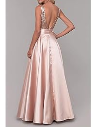 Vestidos de fiesta largos con lentejuelas doradas y escote en V, sin espalda, para dama de honor, vestidos formales de noche