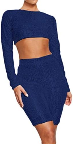 ShuangRun Women's 2 Piece Long Sleeve Crop Tops Mini Skirt Bodycon Outfits Set