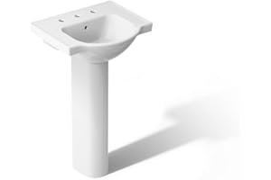 Kohler 5265-8-0 Veer Pedestal Bathroom Sink with 8-Inch Widespread Faucet Holes, 21-Inch, White