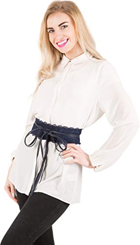 BlackButterfly Obi Net Lace Waist Band Self Knot Tie Up Cinch Belt (Midnight Blue, One Size)