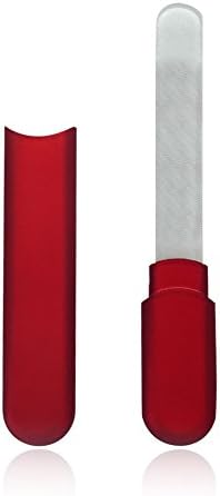 Jaywayne Premium Glass Nail File With Case Protective Professional Salon Fingernail Clear Files Supplies for Pretty Manicure Great for Natural Gel Acrylic Fake Nails Better Emery Boards(Red)