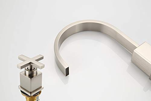 Two Handle Widespread Bathroom Faucet, 3 Hole Lavatory Bathroom Sink Faucet, 8 Inch Bathroom Vanity Faucet Roman Tub Faucet with Pop Up Drain Etel Y6899 (Brushed Nickel) - Thumbnail 2