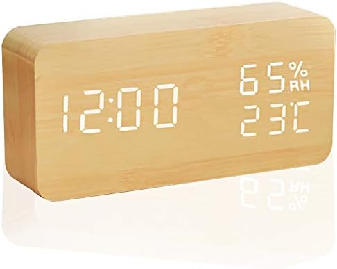 時計cosy Casa 目覚まし時計 置き時計 卓上時計 日付 大音量 アラーム デジタル Led 温度 湿度 音声感知 かわいいインテリア おしゃれ 木目 北欧 Usb ナチュラル風 寝室台所用 ナチュラル