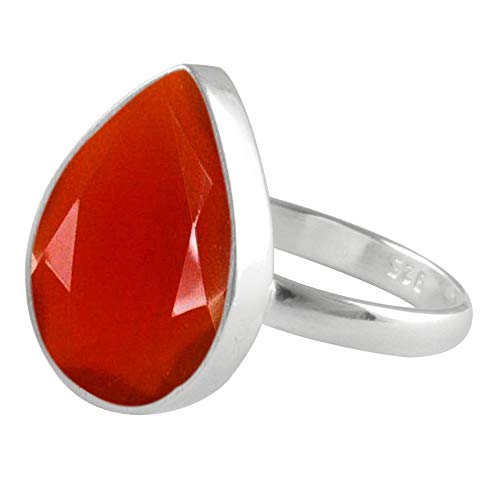 SURYAGEMS Pear Faceted Cut Natural Red Onyx 925
