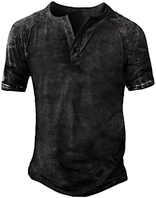 Mens Distressed Henley Shirts Vintage Short Sleeve Button