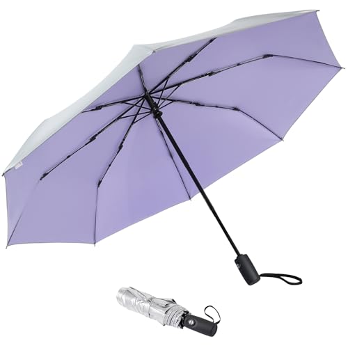 G4Free 46 Inch Travel Compact Umbrella Windproof UPF 50+ UV Protection Silver Coating Auto Open Close Sun Umbrella