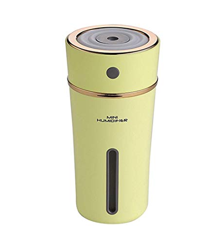 Topallnice Rechargeable Air Humidifier Yellow，Car Humidifier 300ml Portable Ultrasonic Cup Humidifier for Car Home Office Baby Living Room，Yoga with Automatic Shut off, Night Light Function