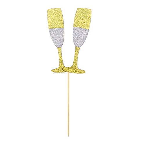 JANOU 2019 Gold Glitter Champagne Glass Cake topper Cupcake Toothpick Cake Decor Wedding Birthday Graduation New Year Party Suppliers