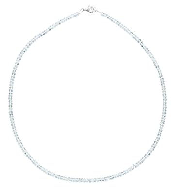 ERCE Regenbogen-Mondstein Edelsteinschmuck Kette, 3,5-4 mm facettiert, Karabinerverschluss 925 Silber, Länge 50 cm