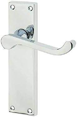 Polished Chrome Victorian Scroll Long Plate Lever Latch Door Handles 150mm, Silver, 20.2 x 12.6 x 6.8 cm