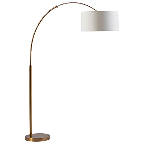Rivet Brass Arc Mid Century Modern Living Room Standing Floor Lamp With Bulb 76 H Brass With Linen Shade