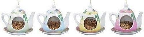 Chintz Ceramic Teapot Wild Bird Feeder with Hanging Chain. Gift Boxed[Green]