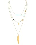 Sundear Multilayer Sequins Necklace Bohemia Turquoise Feather Necklace for Women