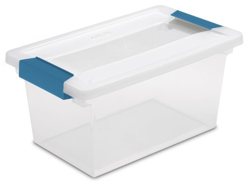 Sterilite 19628604 medium clip box, clear with blue aqu…