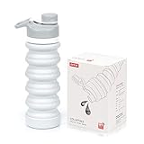 EVXVE Sport Collapsible Water Bottle - 18 oz Foldable Travel Water Bottle Leak Proof BPA Free 100% Food Grade Silicone Outdoor Indoor Camping Hiking Cycling(Gray)