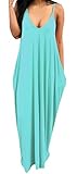 Bigyonger Women's Loose Low V Neckline Spaghetti Straps Maxi Dress Beach Wear