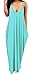 Bigyonger Women's Loose Low V Neckline Spaghetti Straps Maxi Dress Beach Wear, Sky Blue, X-Large