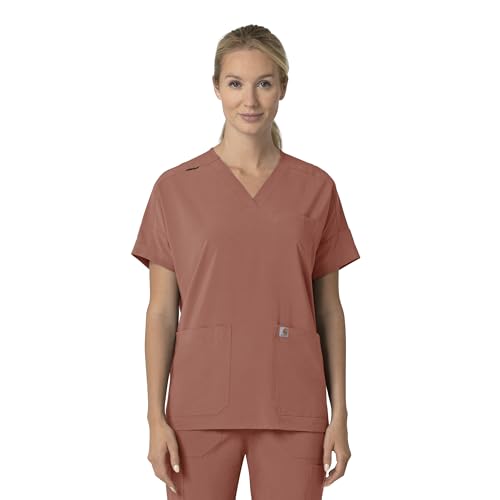 Carhartt Force Cross-Flex Women's Oversized V-Neck Scrub Top, Wildrose, XS