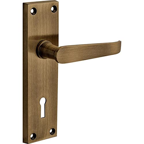 Designer Levers - Victorian Straight Lever Door Handles - Antique Brass - 1 Pair - Locking Door Handle โ image 1