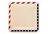 [50 COUNT] 6.5" inches American Flag Contemporary Bagasse Eco Disposable Plates - Natural Sugarcane Fibers Compostable Environmental Friendly Paper Plastic Alternative 100% by-product (Red/White/Blue)
