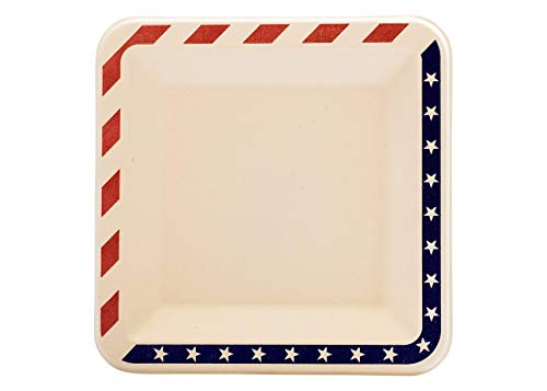 [50 COUNT] 6.5" inches American Flag Contemporary Bagasse Eco Disposable Plates - Natural Sugarcane Fibers Compostable Environmental Friendly Paper Plastic Alternative 100% by-product (Red/White/Blue)