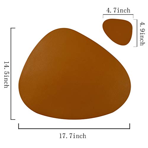 SUBEKYU Faux Leather Placemats and Coasters Set, Washable Round Table Mat, Waterproof Coffee Mats, Heat-Resistant Place Mat for Kitchen Dining Table (Brown) - Thumbnail 4
