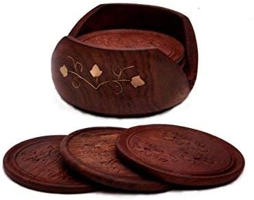 FashionFrame Rosewood Retro Wood Coaster Set with 6 Round Handmade Table Coasters